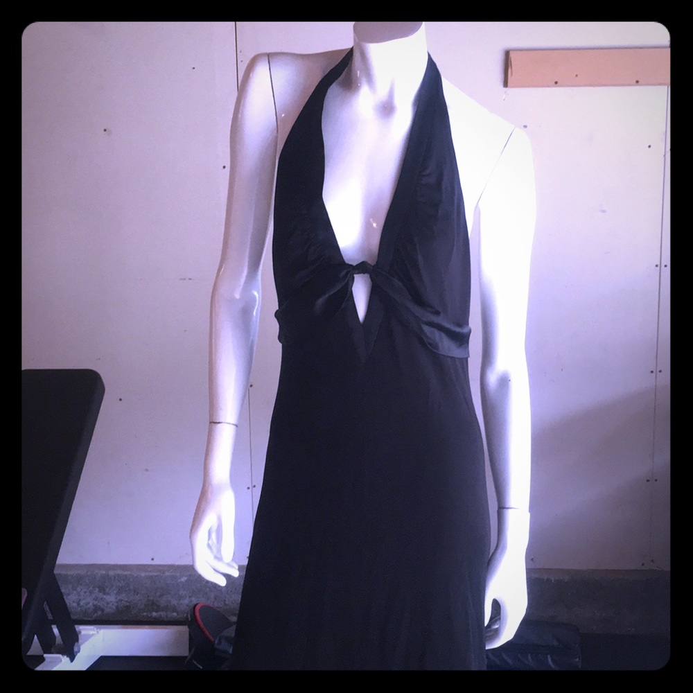 David Meister Long black halter dress keyhole dtl